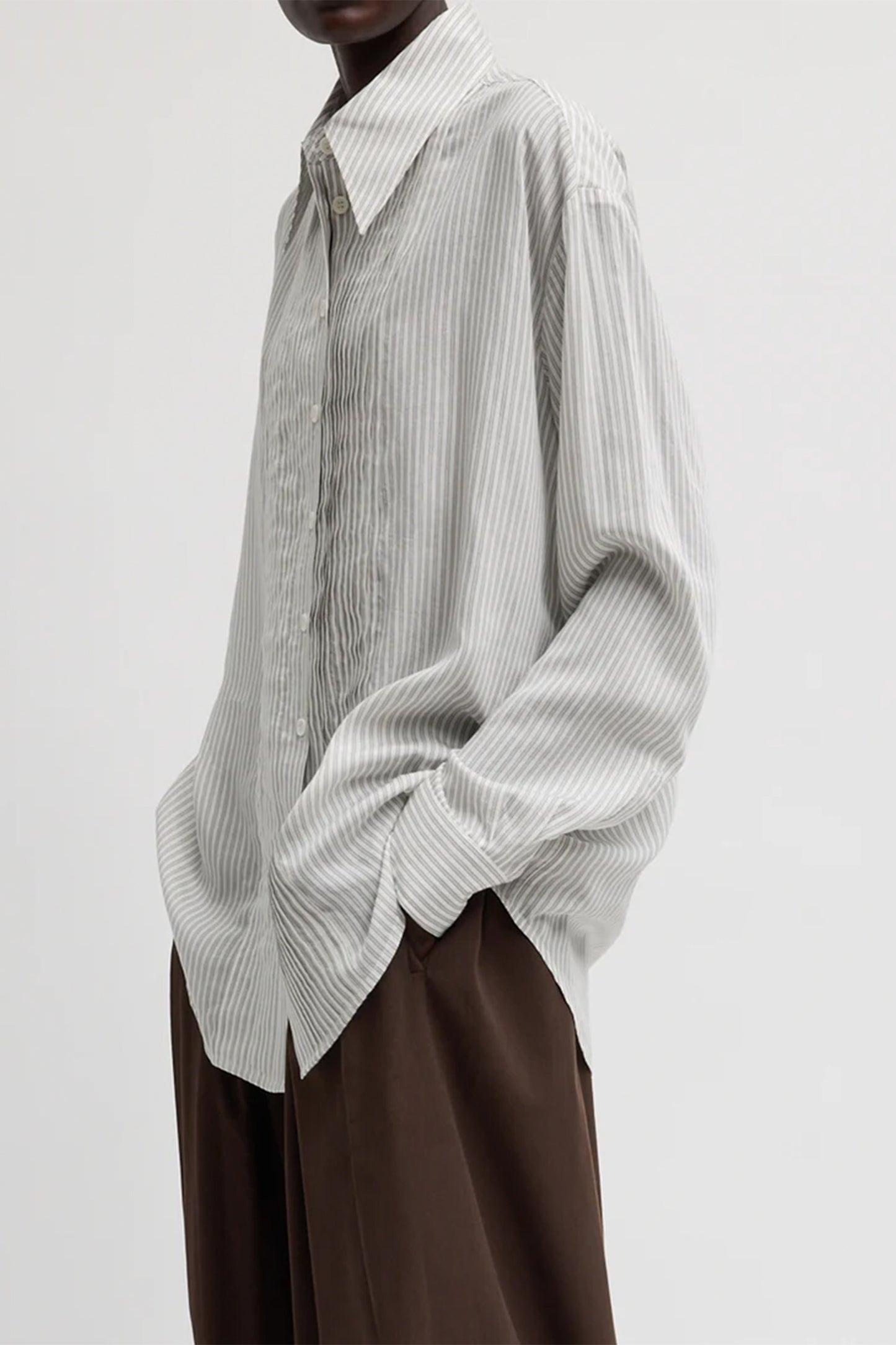 Ultra Light Silk Tencel Striped Pintuck Shirt