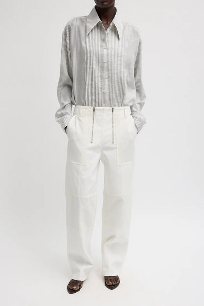 Ultra Light Silk Tencel Striped Pintuck Shirt