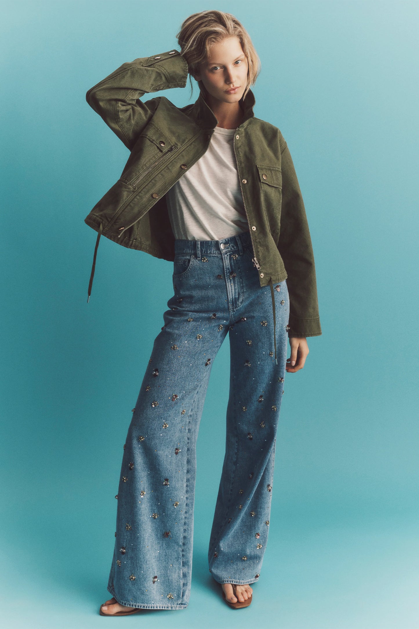 Kasey Embellished Wide Leg Jean