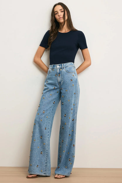 Kasey Embellished Wide Leg Jean