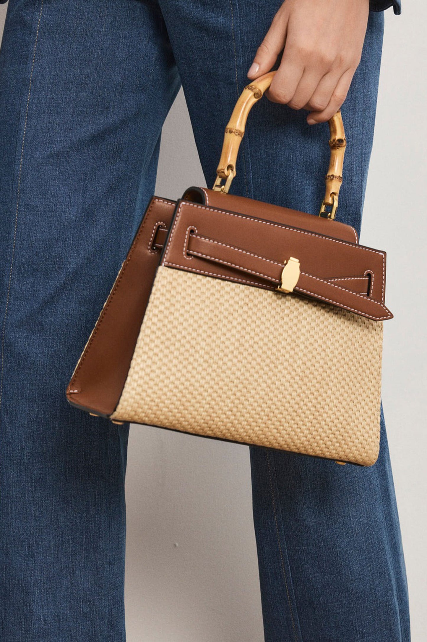 Raffia Dash Top Handle Bag