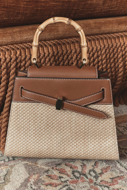 Raffia Dash Top Handle Bag