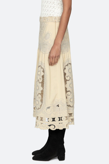 Ceci Embroidery Midi Skirt