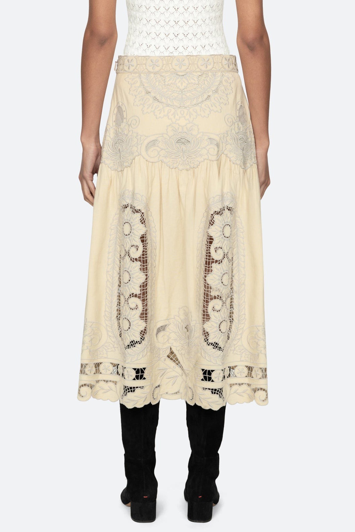 Ceci Embroidery Midi Skirt