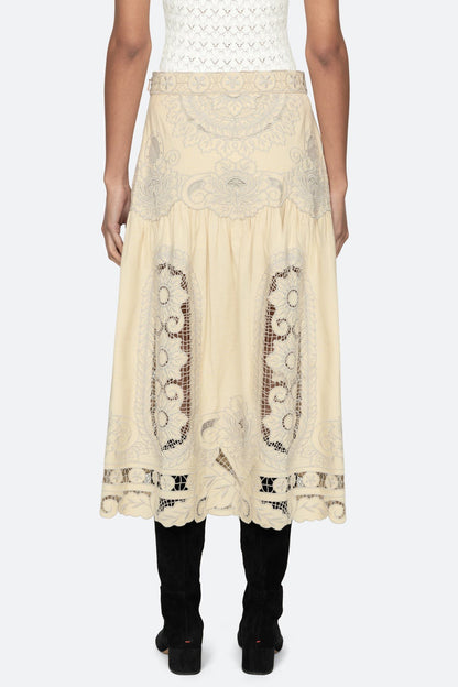 Ceci Embroidery Midi Skirt