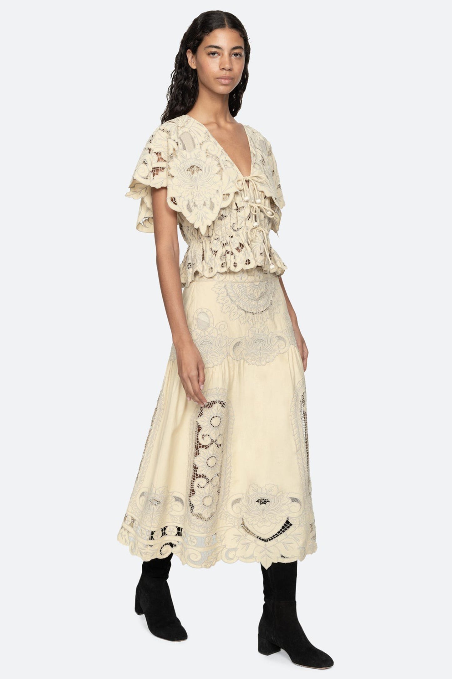 Ceci Embroidery Midi Skirt