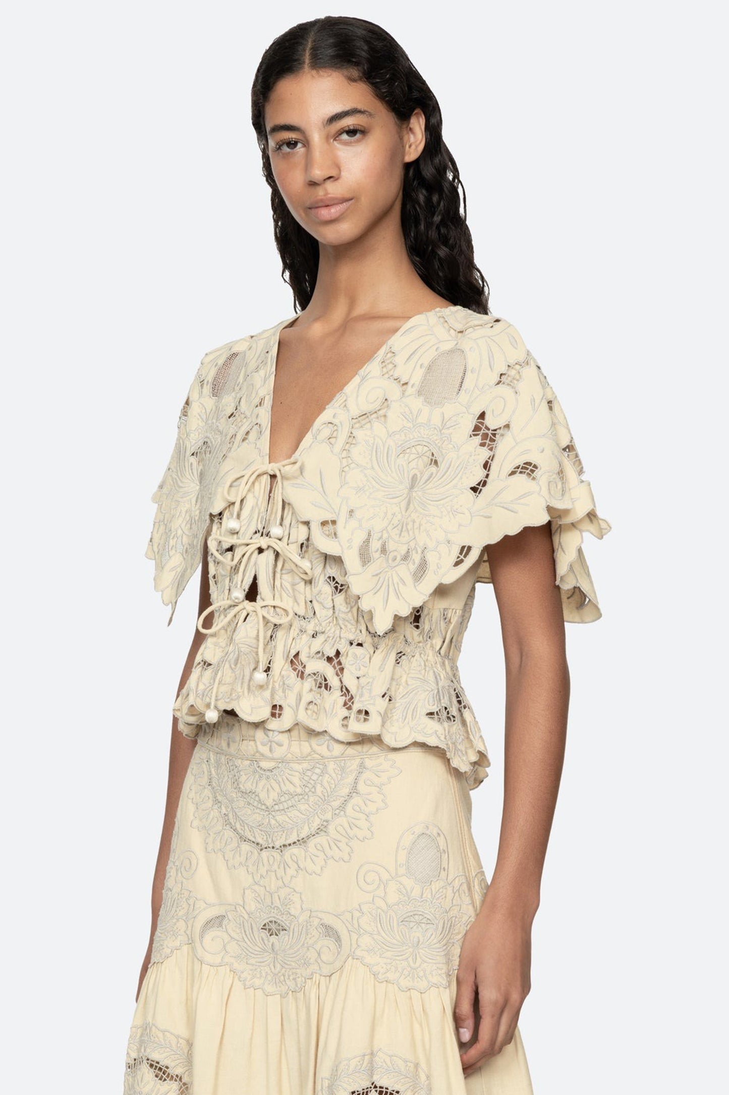 Ceci Embroidery S/SLV Top