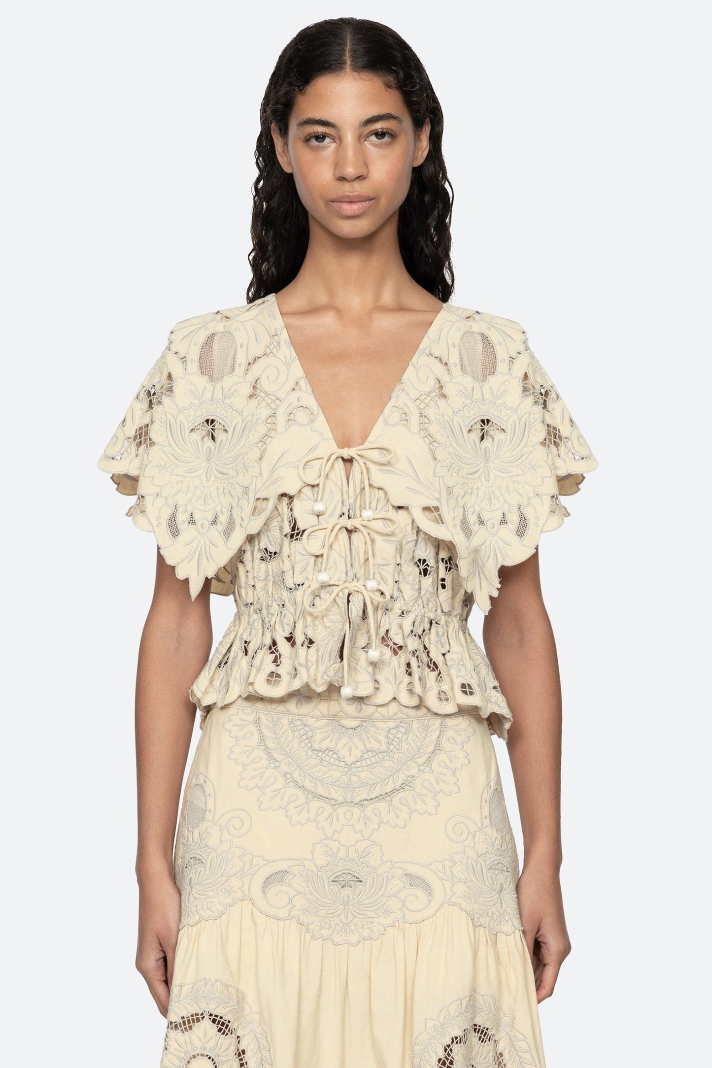 Ceci Embroidery S/SLV Top