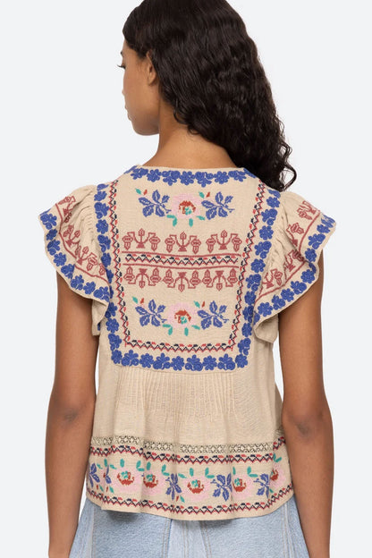 Ramona Embroidery Flutter Sleeve Top