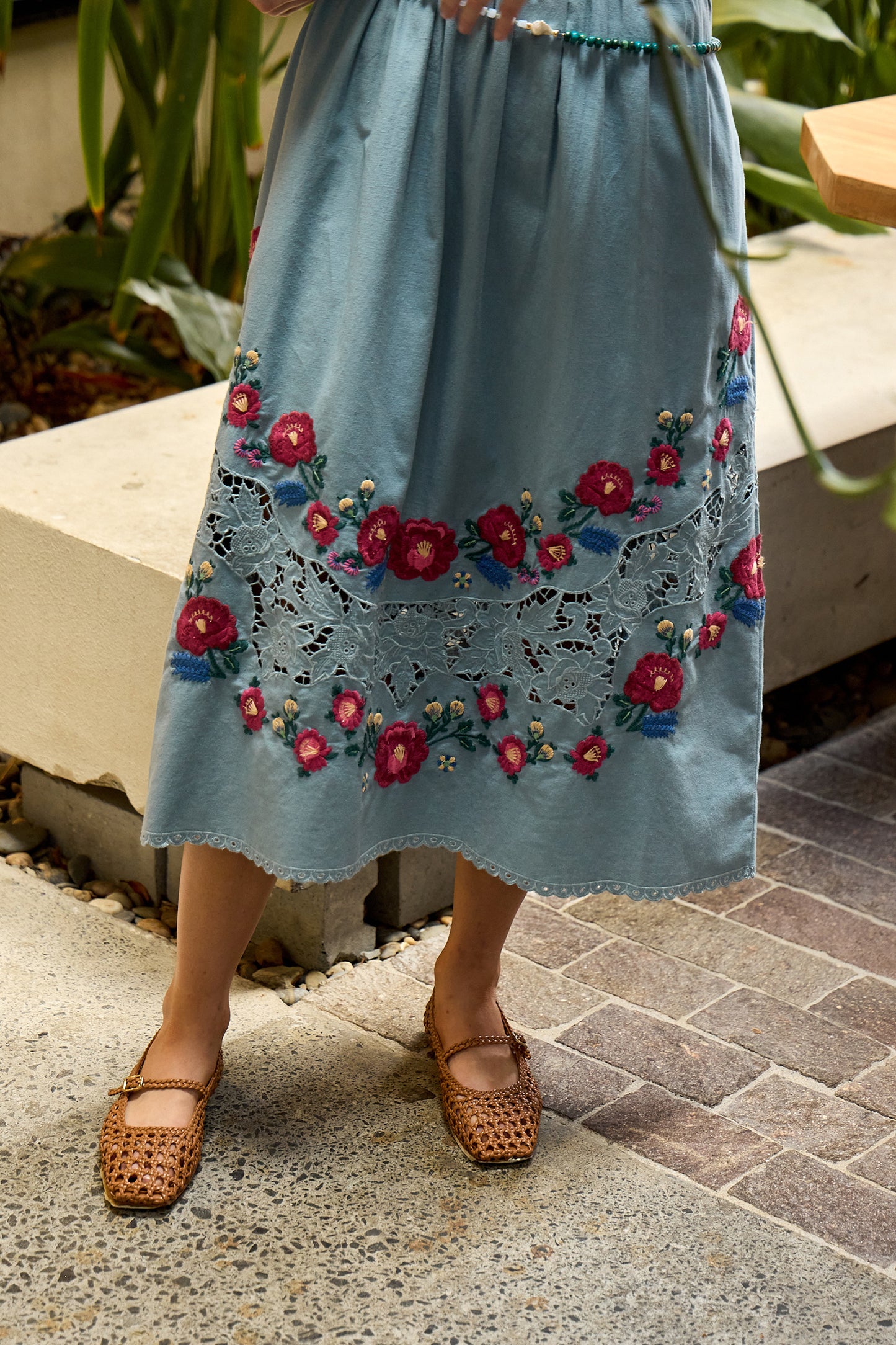 Rosaline Embroidery S/SLV Midi Dress