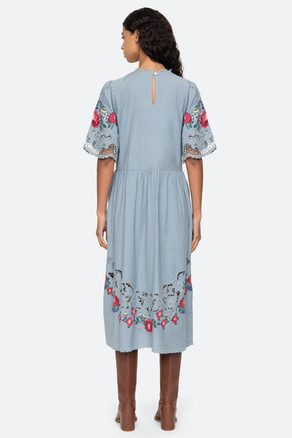 Rosaline Embroidery S/SLV Midi Dress