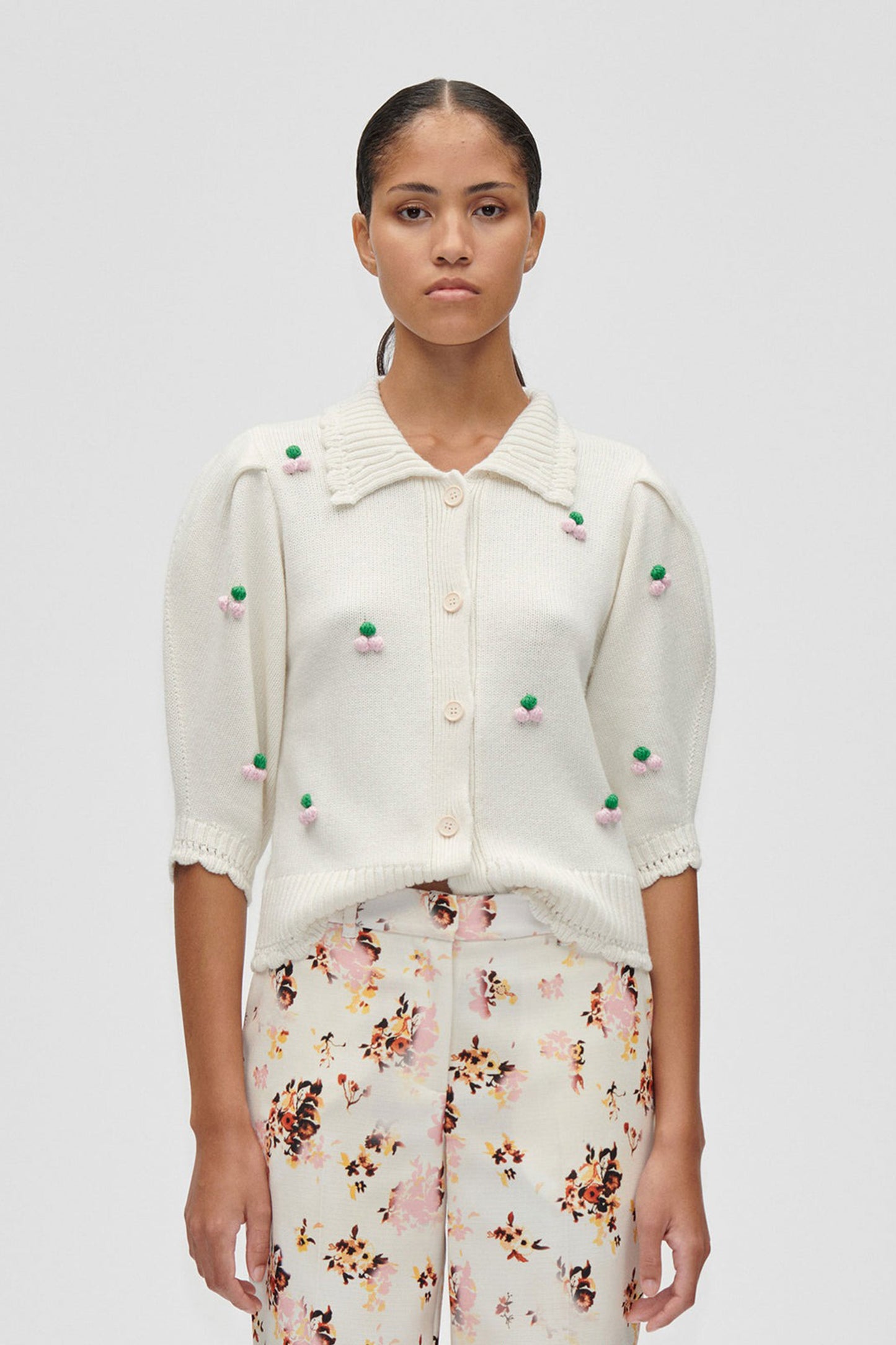 Bubble Knit Polo Cardigan