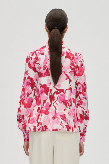 Gathered Highneck Long Sleeve Top