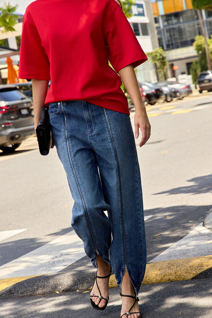 Zippered Denim Jogger