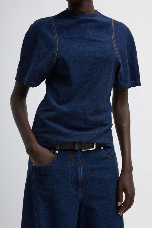 Barre Denim Knit Sculpted Shrunken T-Shirt