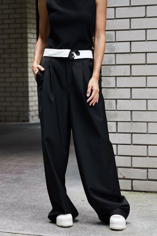 Tropical Wool Fold Over Pant
