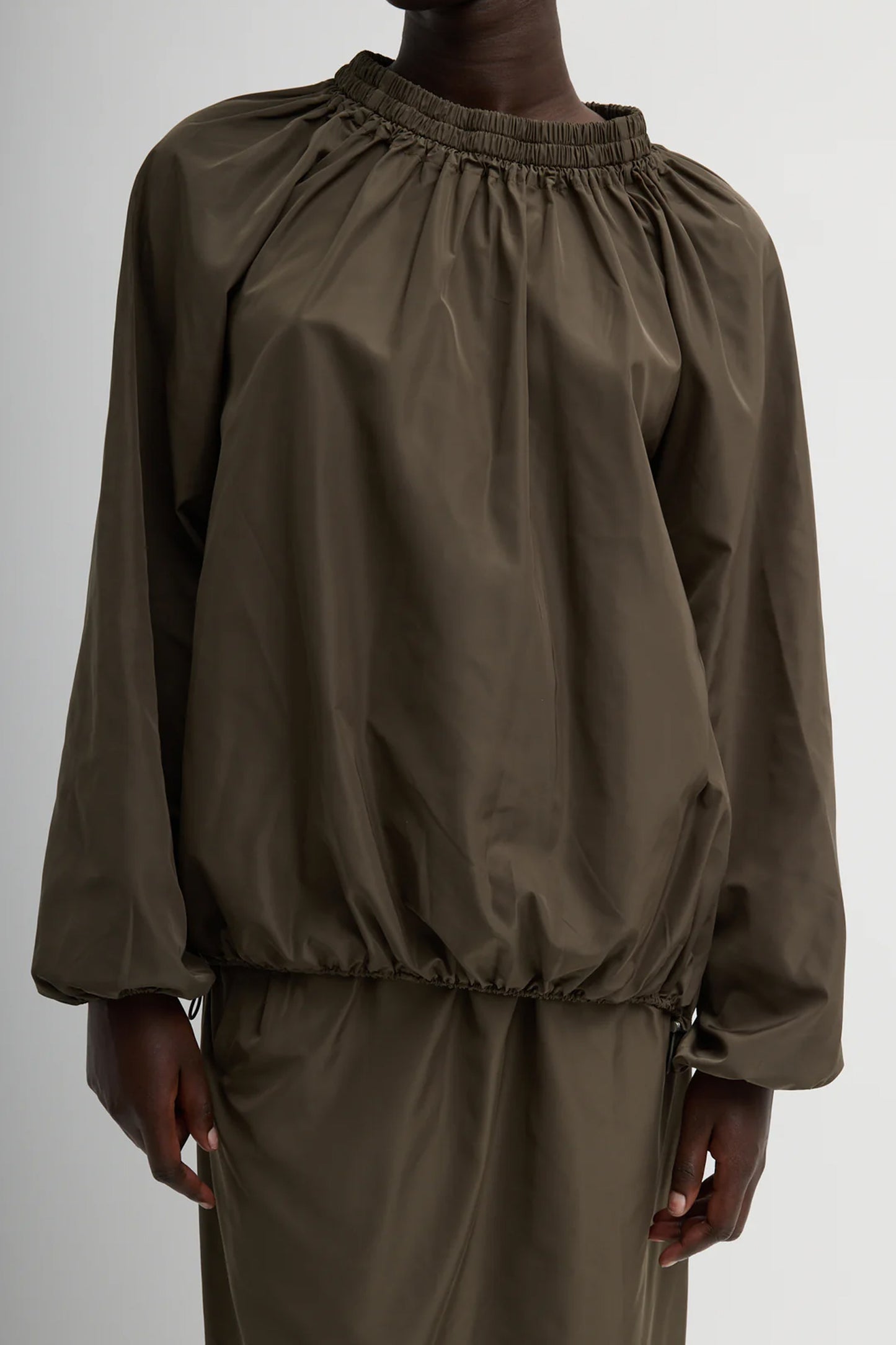 Italian Sporty Nylon Shirred Anorak Top