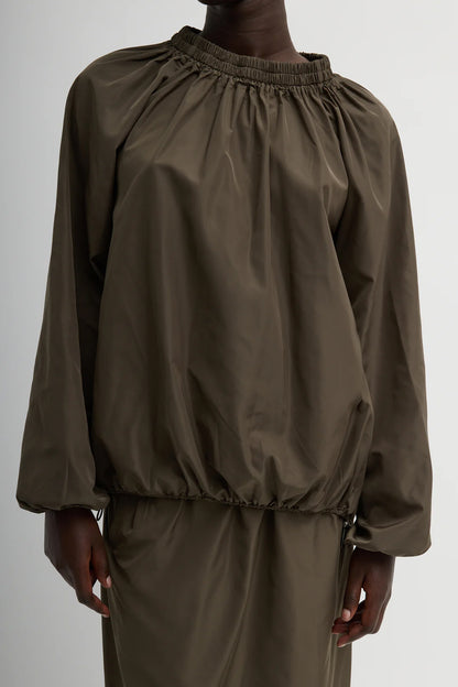 Italian Sporty Nylon Shirred Anorak Top