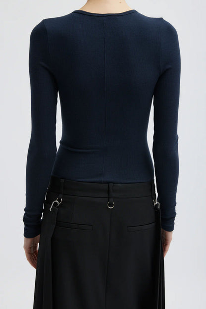 Circular Ribbed Crewneck Pullover Top