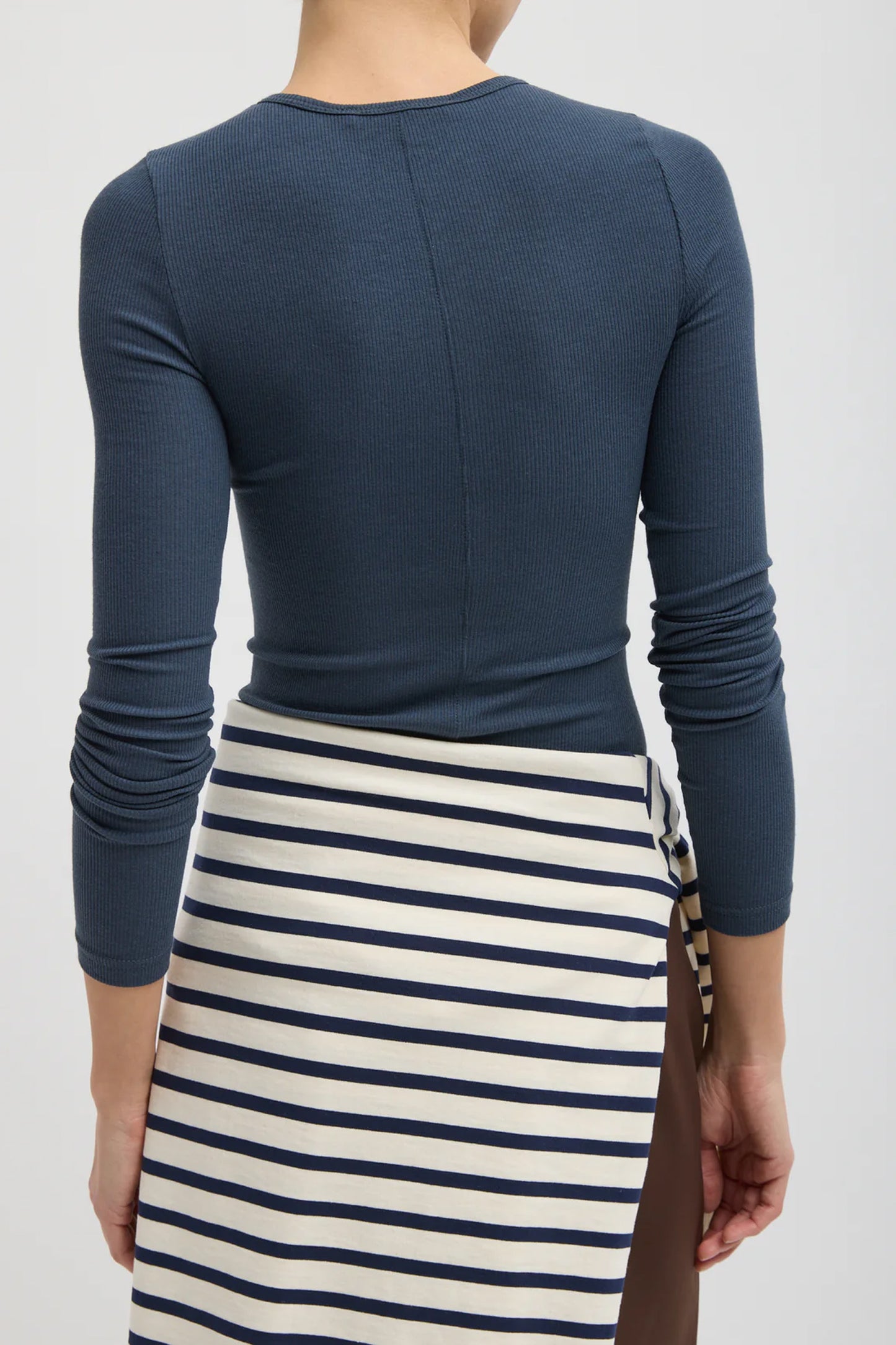 Circular Ribbed Crewneck Pullover Top