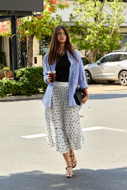 Scribble Dot Print Pull On Pleated Skirt