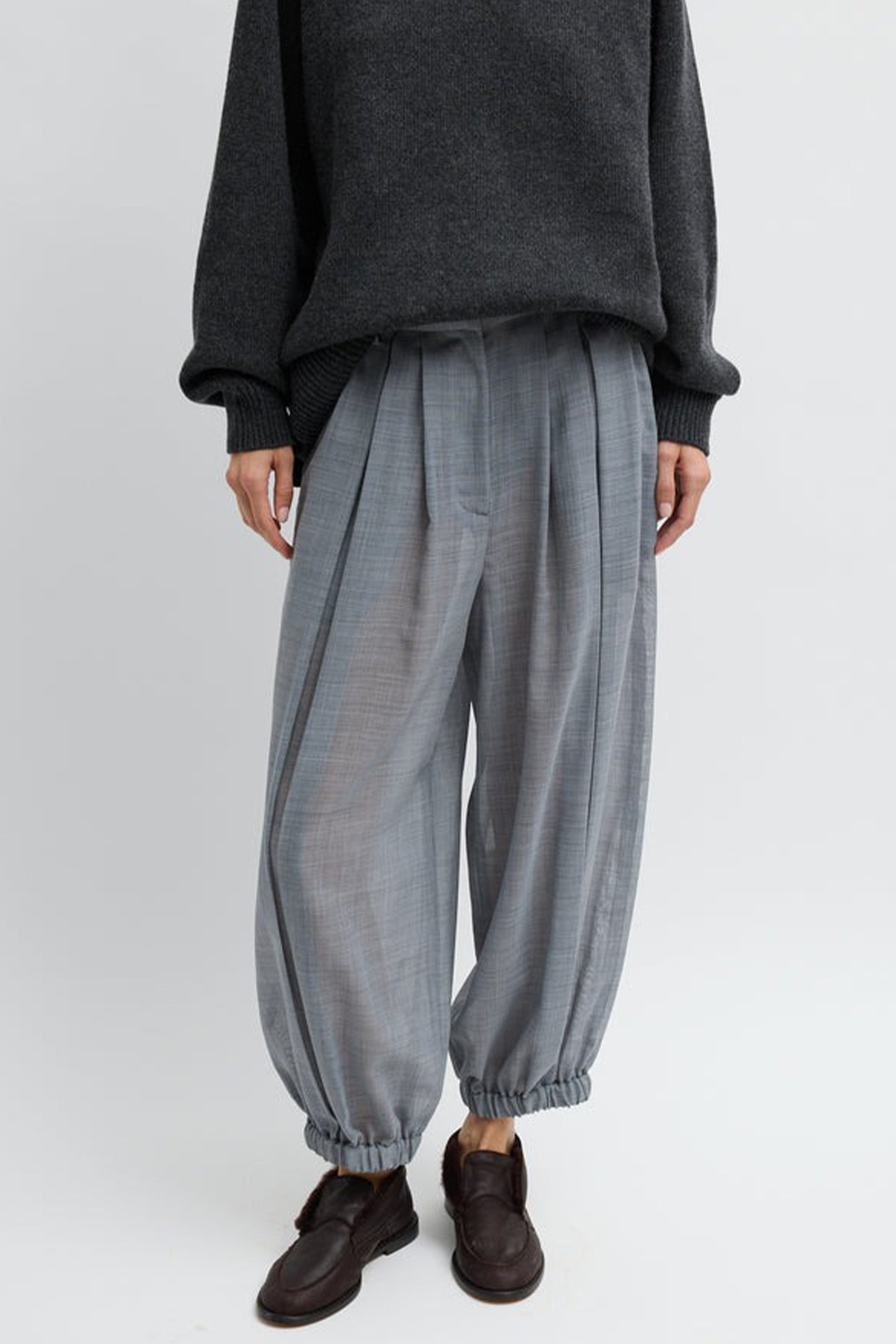 Sheer Wool Gauze Pleated Balloon Pant
