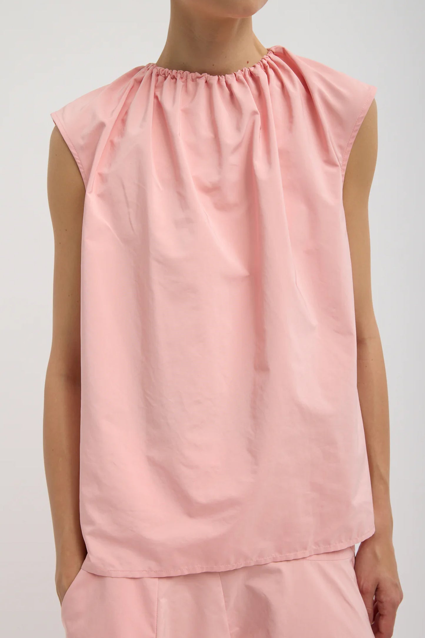 Nylon Shirred Neck Top