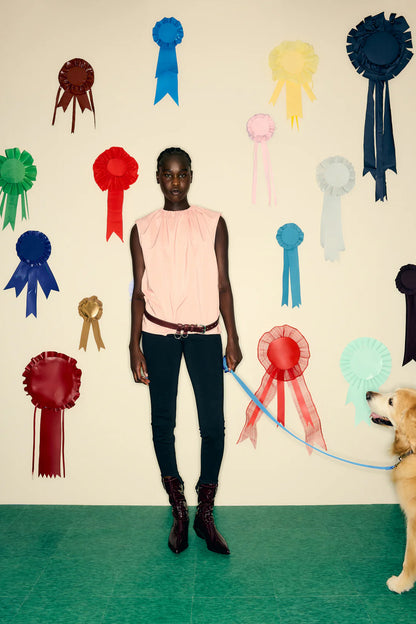 Nylon Shirred Neck Top