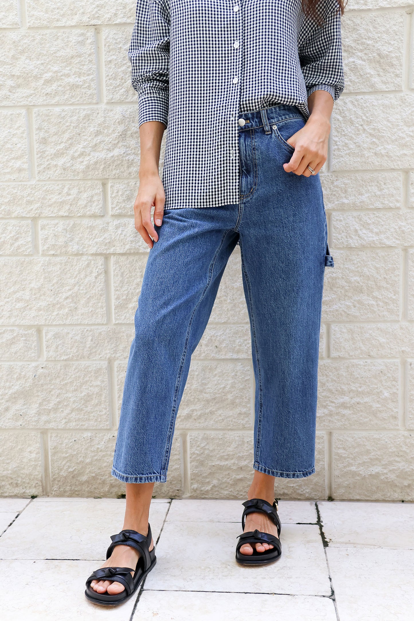 Spring Denim Cropped Slouchy Cargo Jean