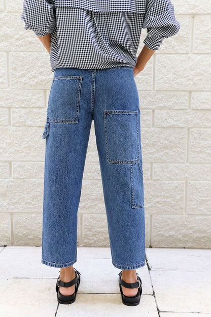 Spring Denim Cropped Slouchy Cargo Jean