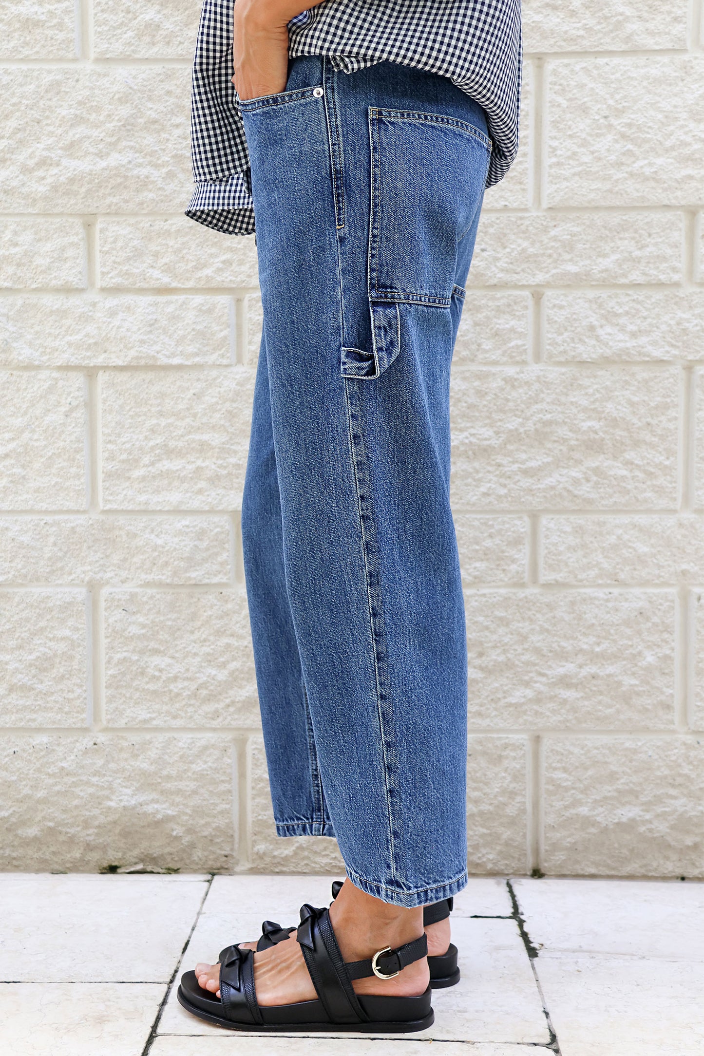 Spring Denim Cropped Slouchy Cargo Jean