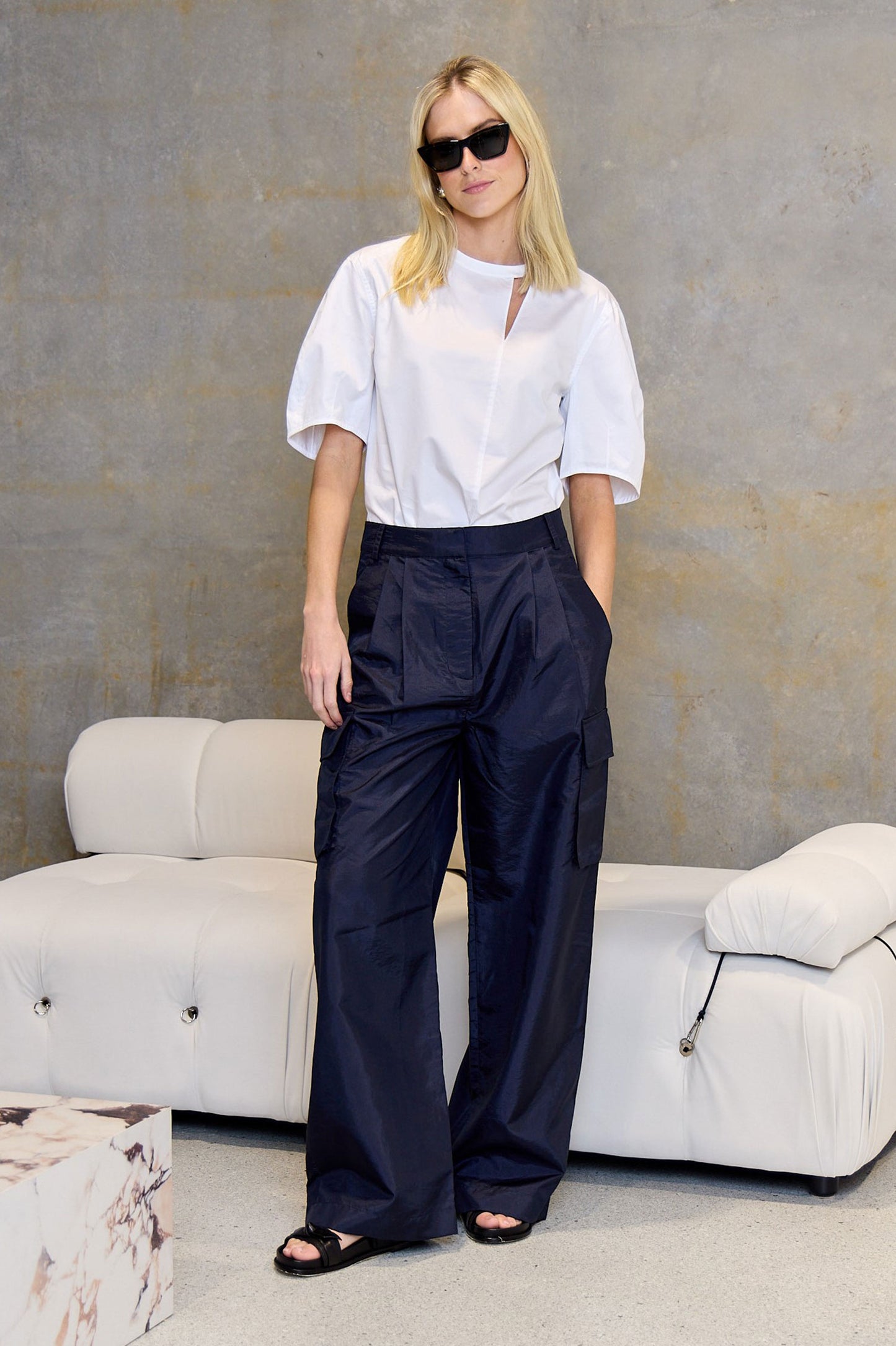 Crispy Nylon Stella Pleated Cargo Pant