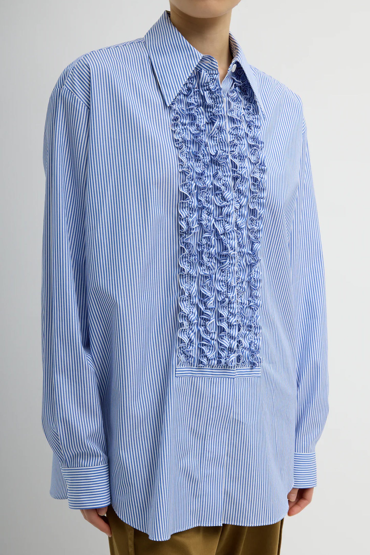 Striped Shirting Easy Tuxedo Shirt