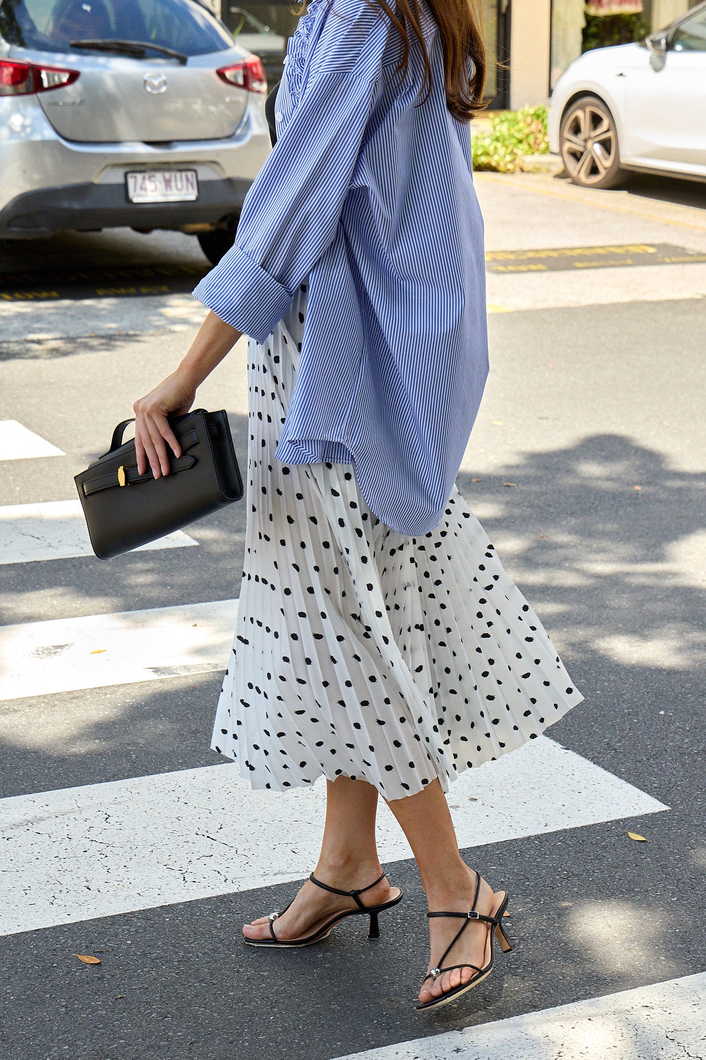 Scribble Dot Print Pull On Pleated Skirt