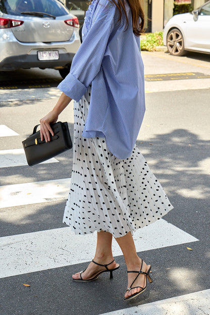 Scribble Dot Print Pull On Pleated Skirt