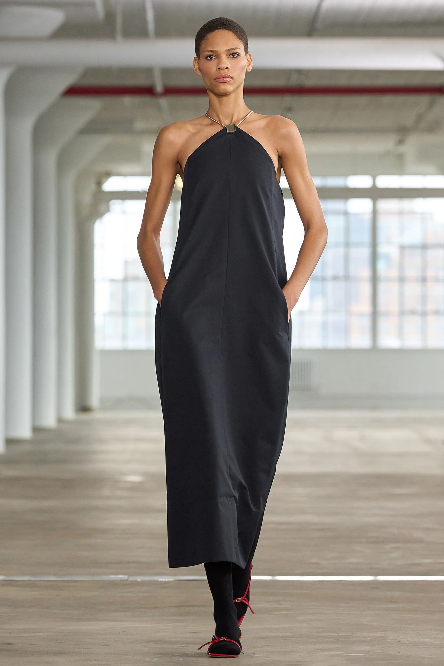 Tech Twill Lavalliere Halter Dress