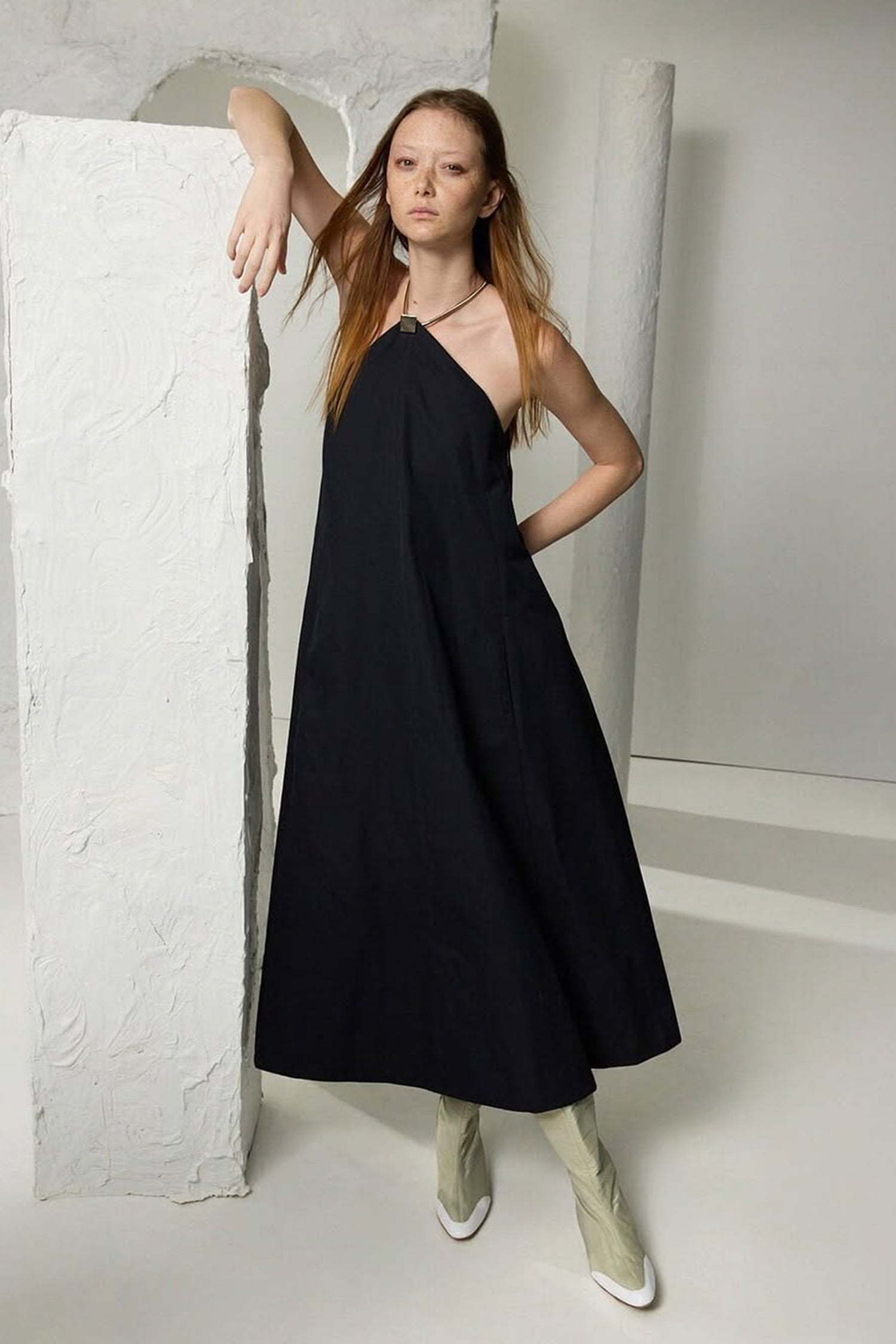 tibi halter dress TIBI Beaded Necklace Halter Maxi Long Silk Dress Gown Black/White 2 US $598