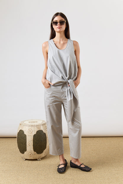 Garment Dyed Silky Cotton Cropped Slouchy Cargo Jean