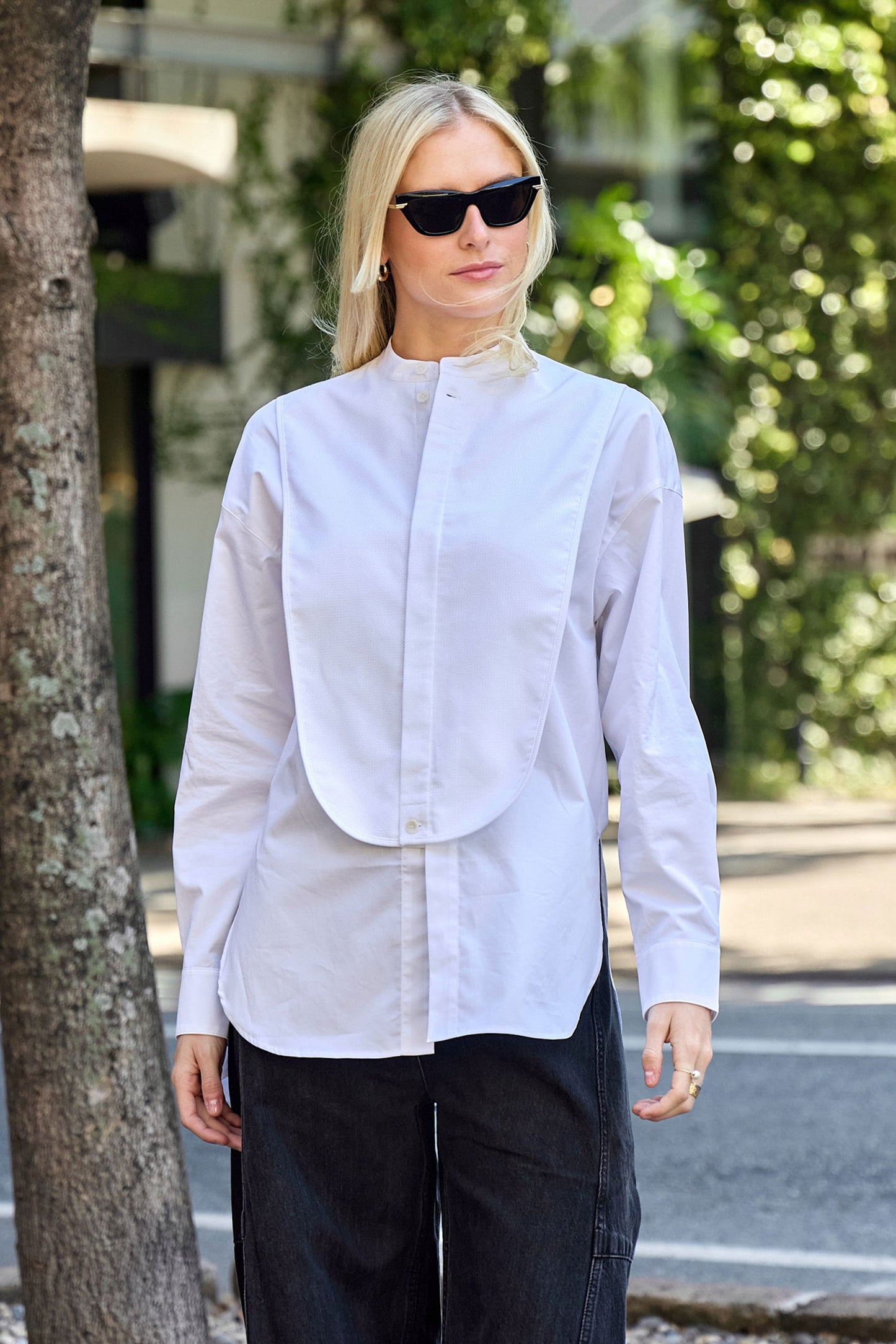 Eco Poplin Tuxedo Shirt With Bib Flap