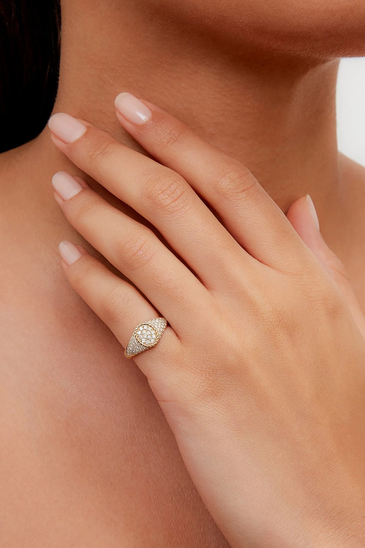 Mini Oval Diamond Signet Ring