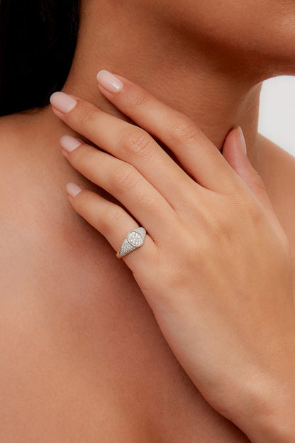 Mini Oval Diamond Signet Ring
