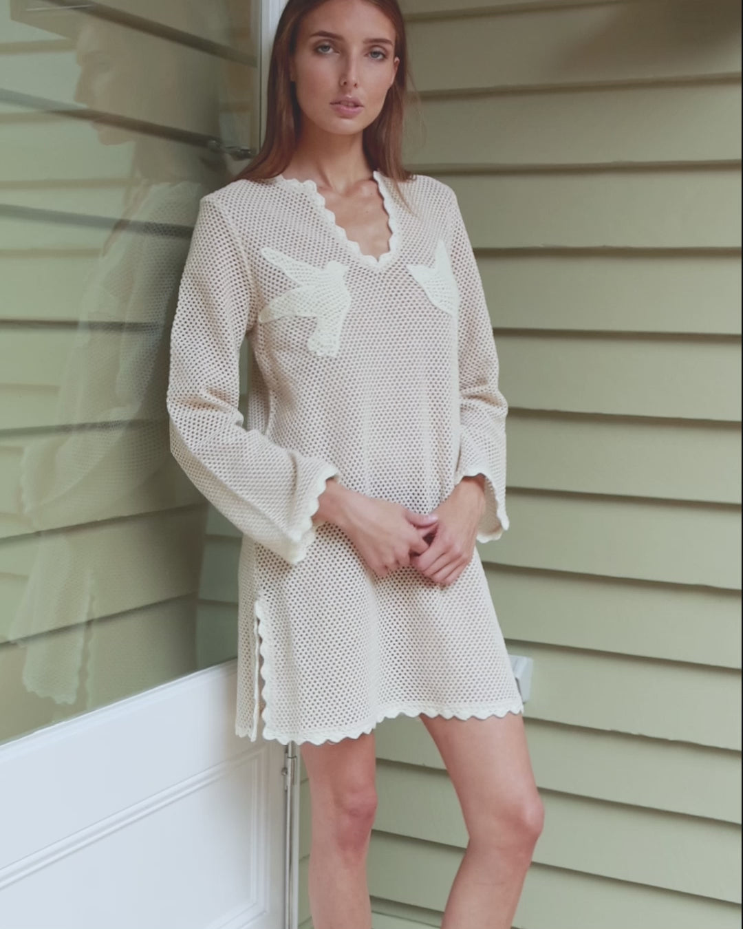 ★SCULPTOR★ Silhouette Crochet Mini Dress llic Silver S Silhouette Crochet Mini Dress Metallic Silver – Sculptor