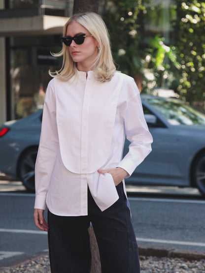 Eco Poplin Tuxedo Shirt With Bib Flap