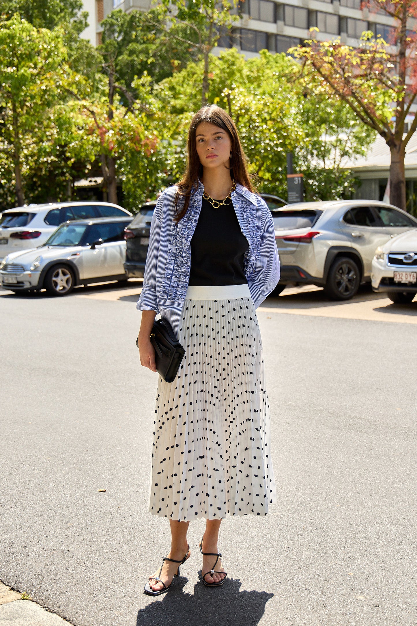 Scribble Dot Print Pull On Pleated Skirt