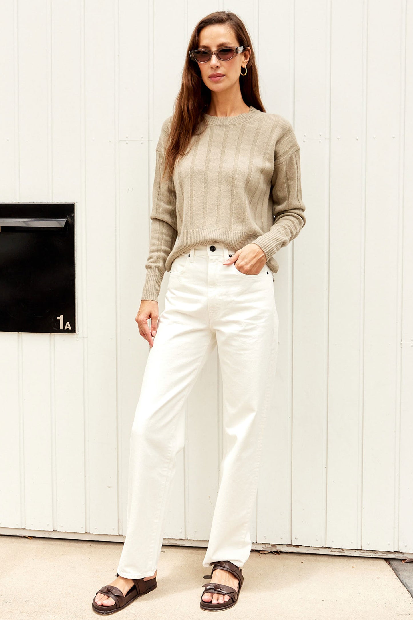 Round Neck Ribbed Cashmere Sweater