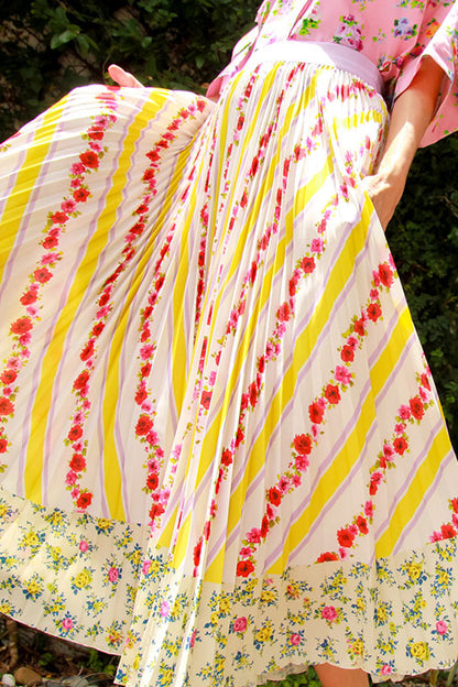Floral Striped Pleated Midi Skirt - FINAL SALE