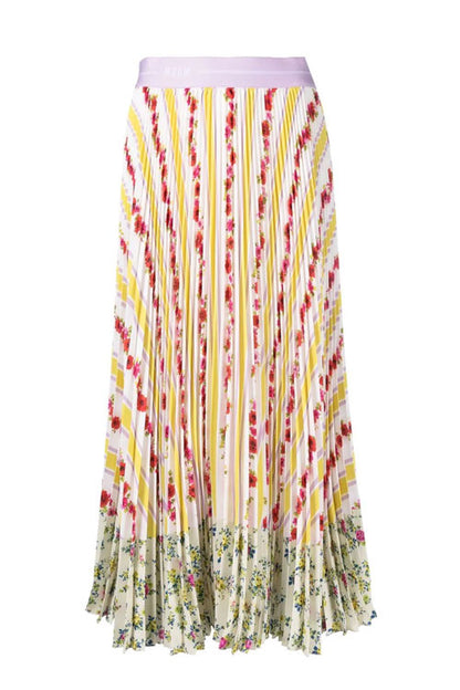 Floral Striped Pleated Midi Skirt - FINAL SALE