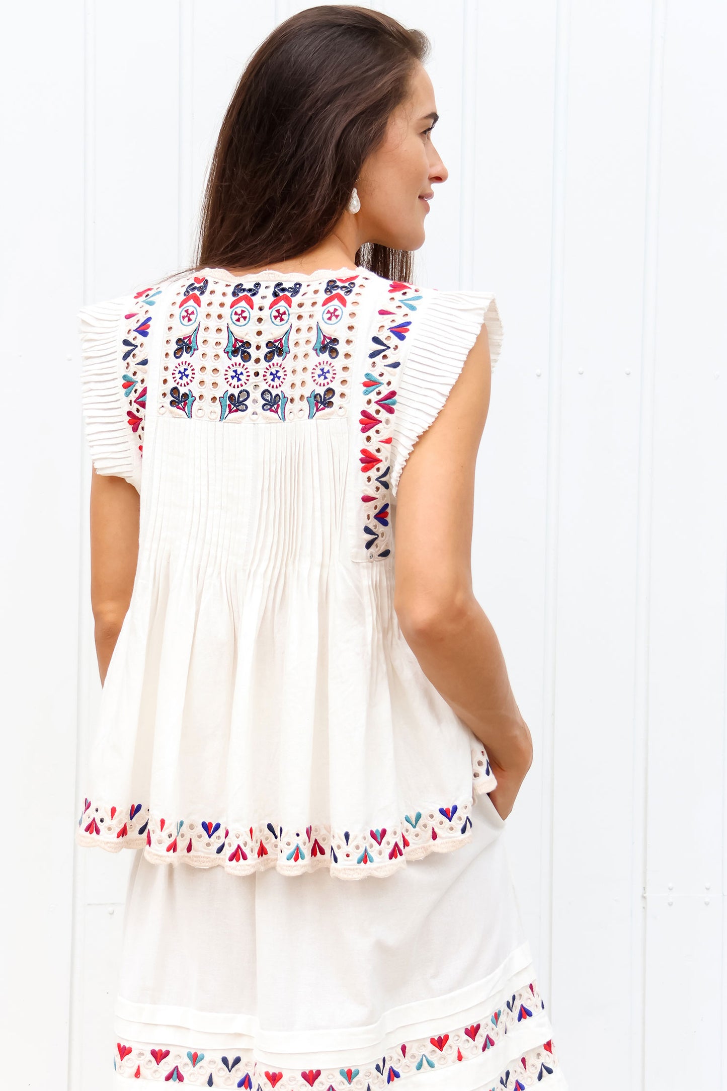 Alicia Embroidery Flutter Sleeve Top - FINAL SALE